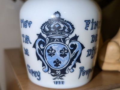 Vintage Grey Poupon Dijon Mustard Jar Digoin Sarreguemines Earthenware White Blue