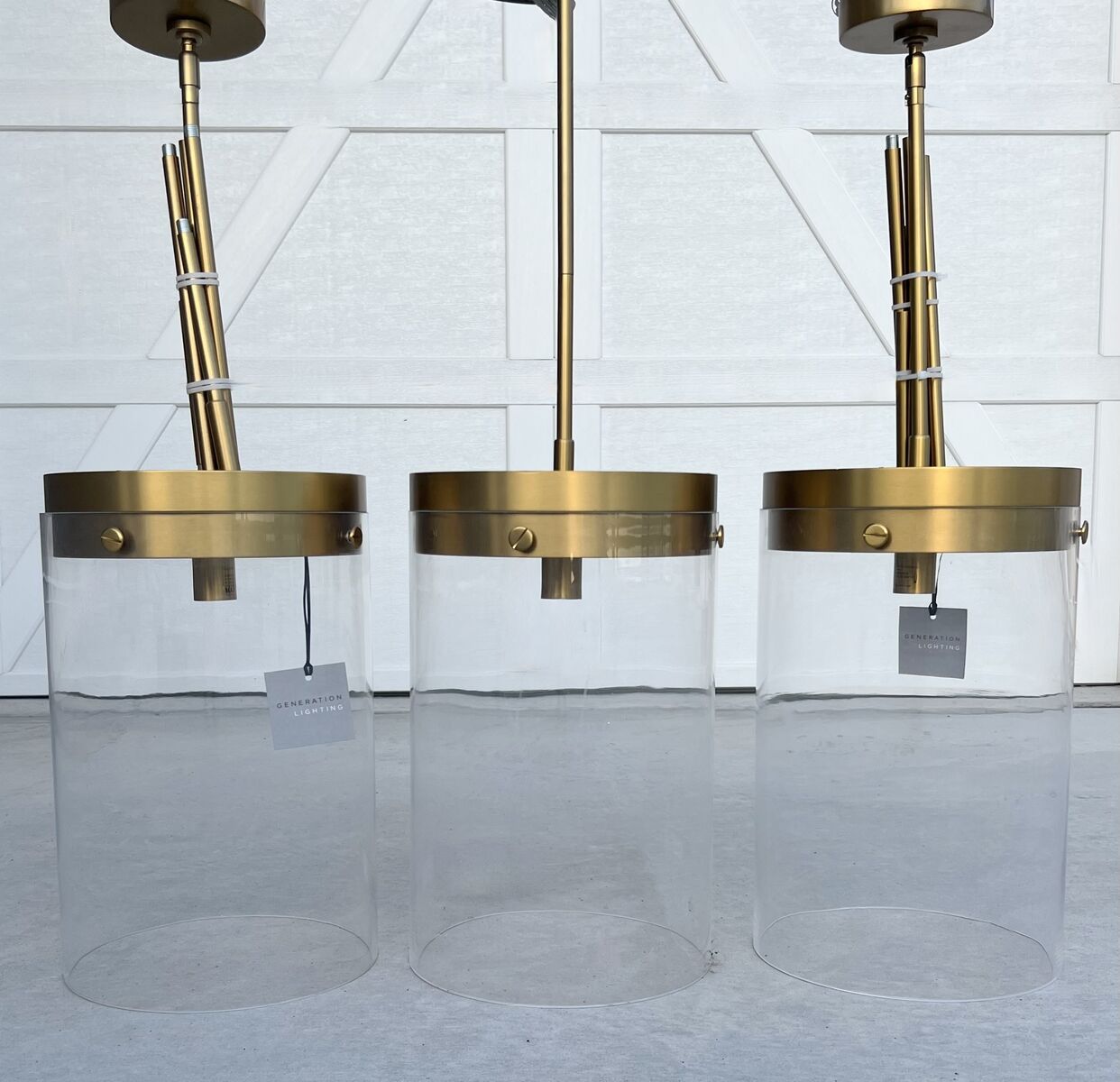 One left! Chapman and Myers Visual Comfort Garrett Pendant Chandelier Brass LARGE!