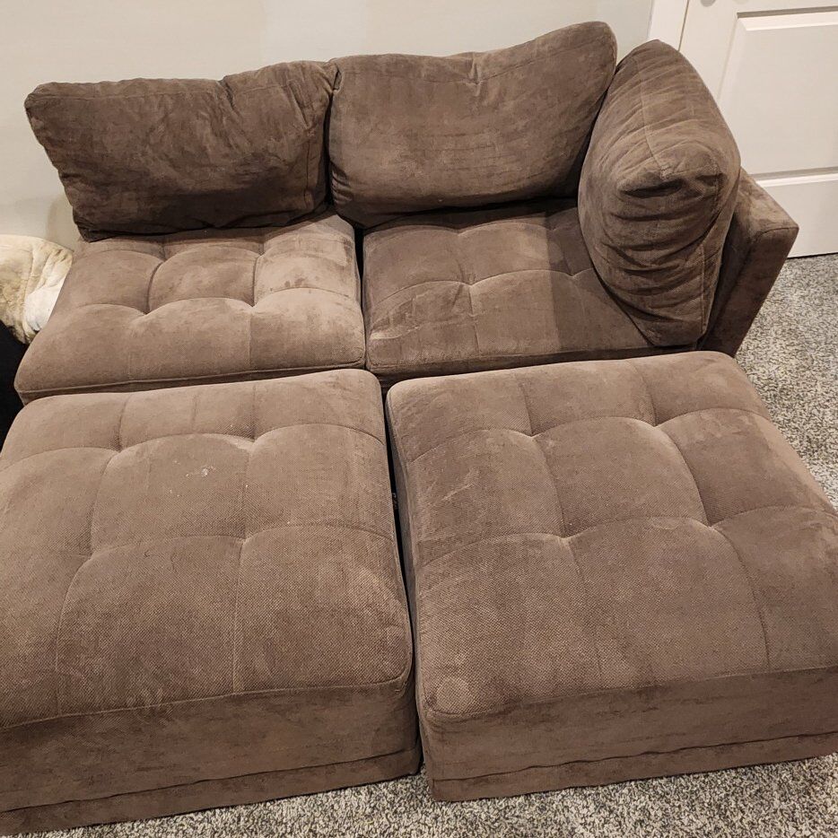 8 piece sectional couch - grey waffle fabric