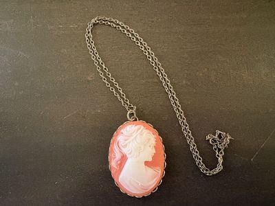 Vintage Cameo Pendant On Brass Necklace