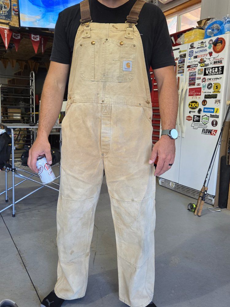 Vintage Carhartt R01 BRN Men's Bib Overalls 42x30 Tan Duck Canvas Workwear Durable
