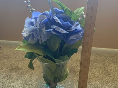 Blue fake flowers with silver highlights