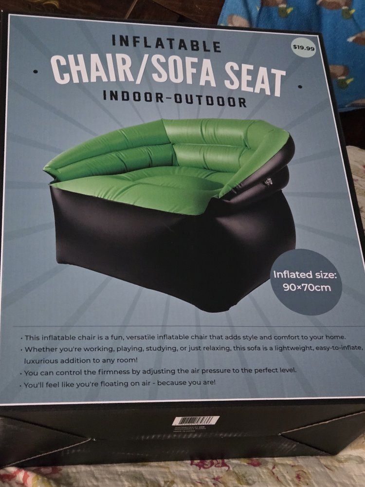 Inflatable Indoor/Outdoor Chair/Sofa Seat - Green & Black, 90x70cm