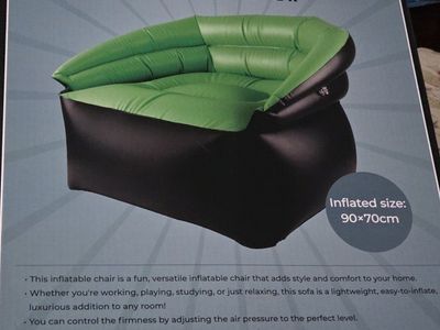 Inflatable Indoor/Outdoor Chair/Sofa Seat - Green & Black, 90x70cm