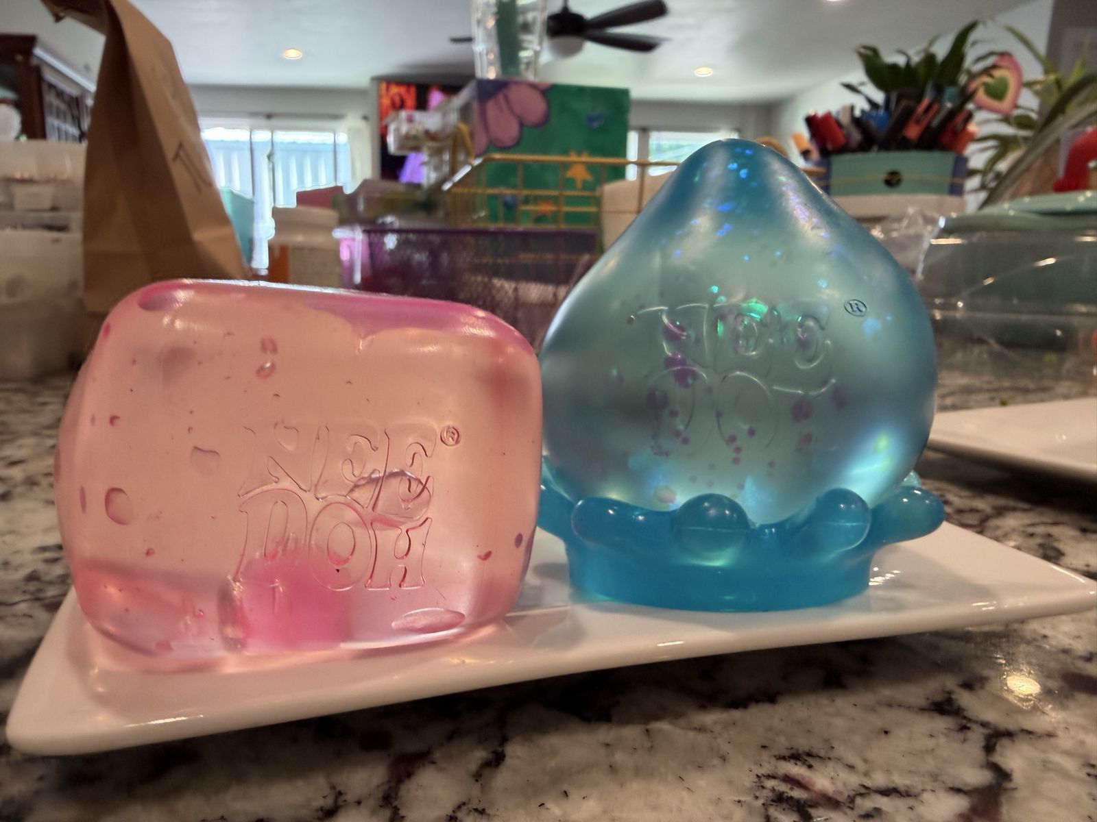 NeeDoh Fidget Bundle – Pink Nice Cube + Blue Teardrop Dream Drop – Like New