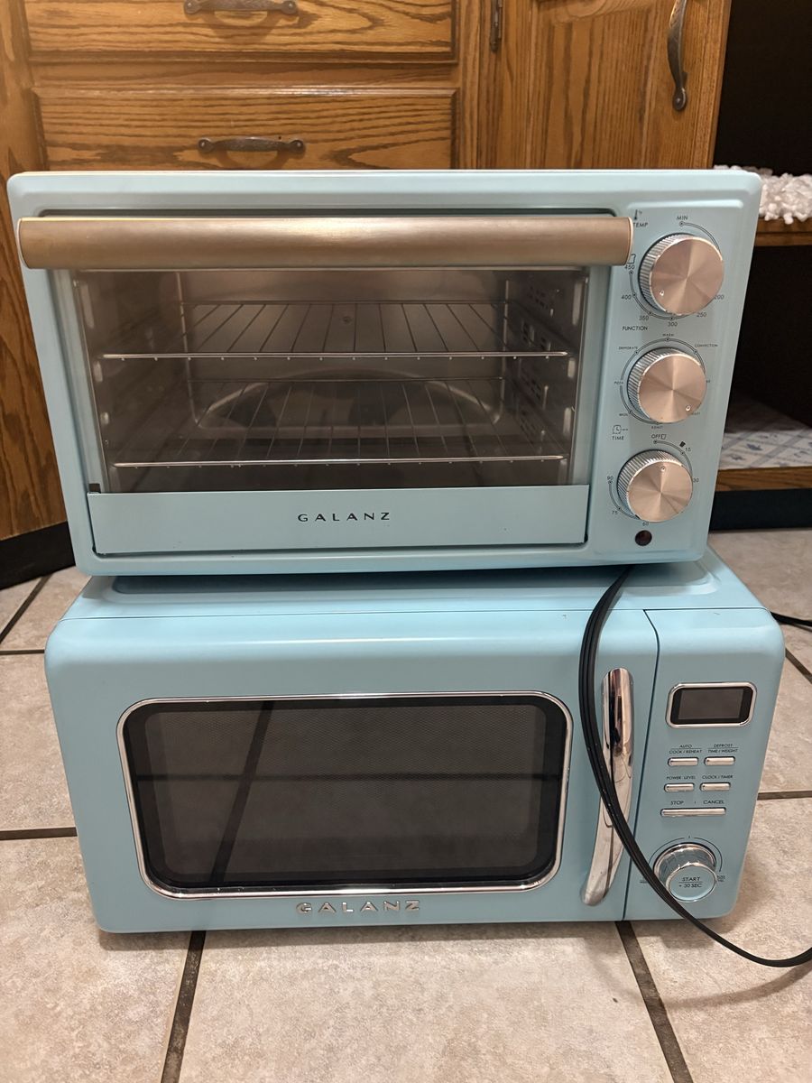 Galanz Toaster Oven & Microwave Set - Retro Blue, Countertop Appliances