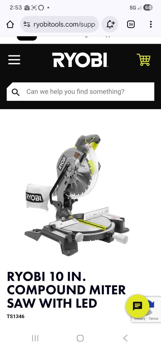 RYOBI 10 In. Compound Miter Saw with LED (Model TS1346)
