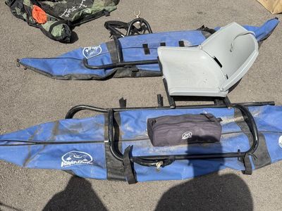 Water Skeeter Pontoon Boat with Oars and Accessories - Blue - fishing