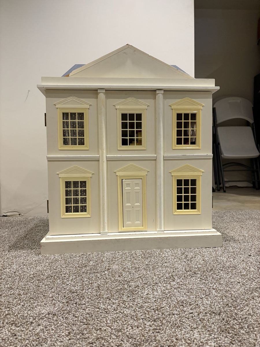 Classic Wooden Colonial Style Dollhouse - 2 Story, Fully Furnished Playset