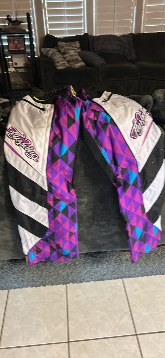 Fly Racing Motocross Riding Pants - Purple Geometric & White/Black Pattern
