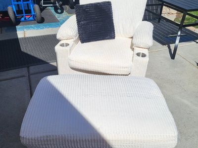 Oversized Plush Fabric Chair w/Ottoman & Pillow** Beige