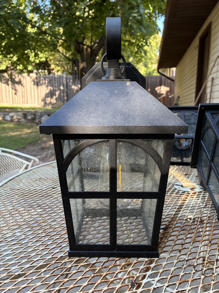 Set of 5 Black Outdoor Wall Lantern Sconces - Glass & Metal Lighting Fixtures