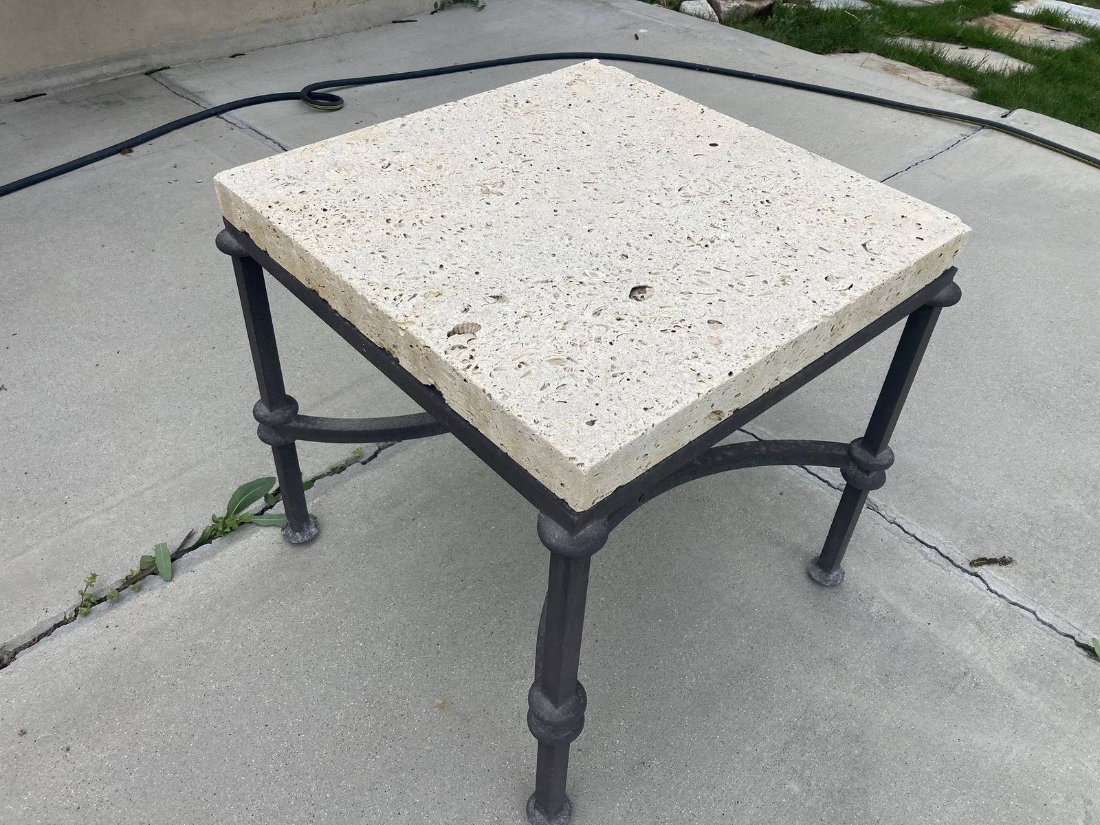 Fossilized seashell table 24"x24" with metal base