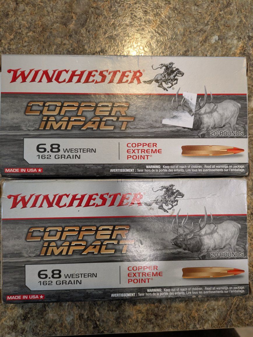 Winchester Copper Impact 6.8 Western 162 Grain Copper Extreme Point Ammunition - 2 Boxes (40 Rounds)