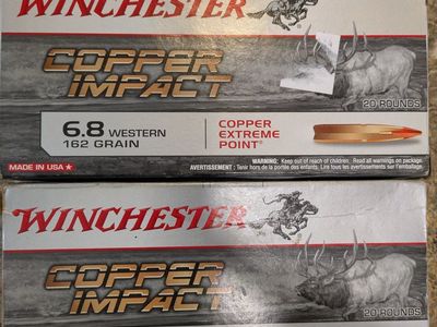 Winchester Copper Impact 6.8 Western 162 Grain Copper Extreme Point Ammunition - 2 Boxes (40 Rounds)