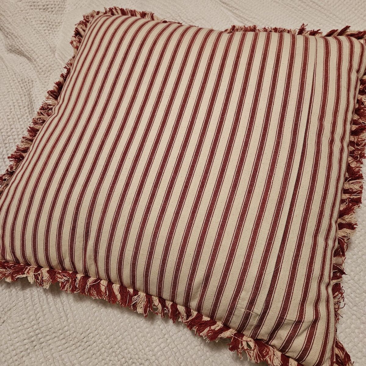 Red/white striped cotton decorative pillow, New
