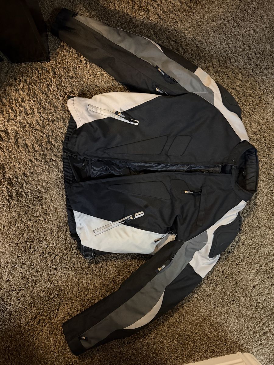 Xelement Motorcycle Jacket Black/White/Gray Armored Riding Gear