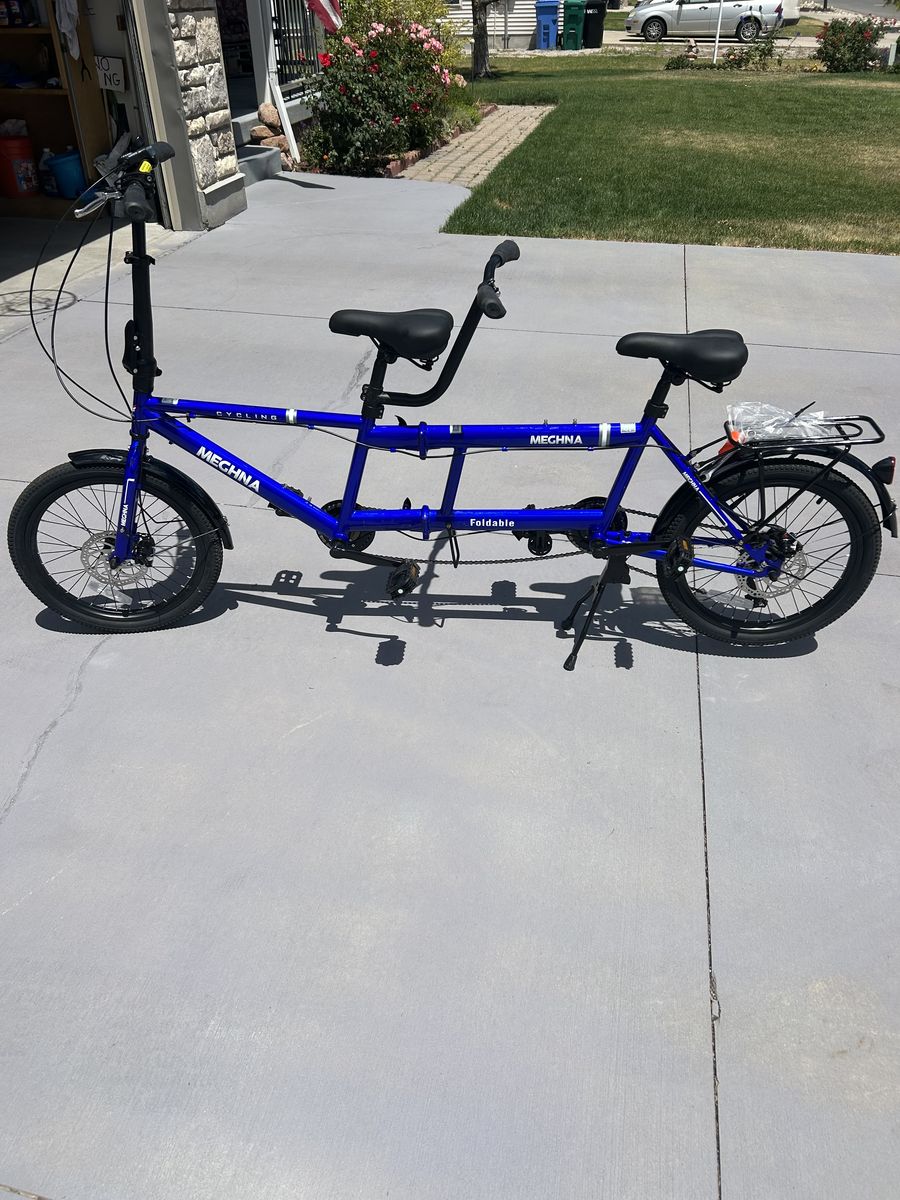 Mechna Cycling Folding Tandem Bike - Two-Person Blue Bicycle, Excellent Condition