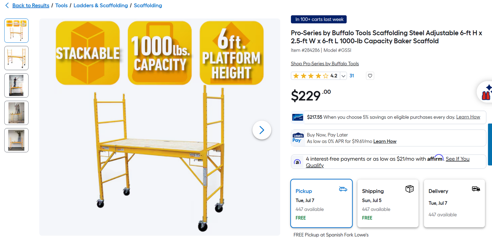 6' tall scaffolding