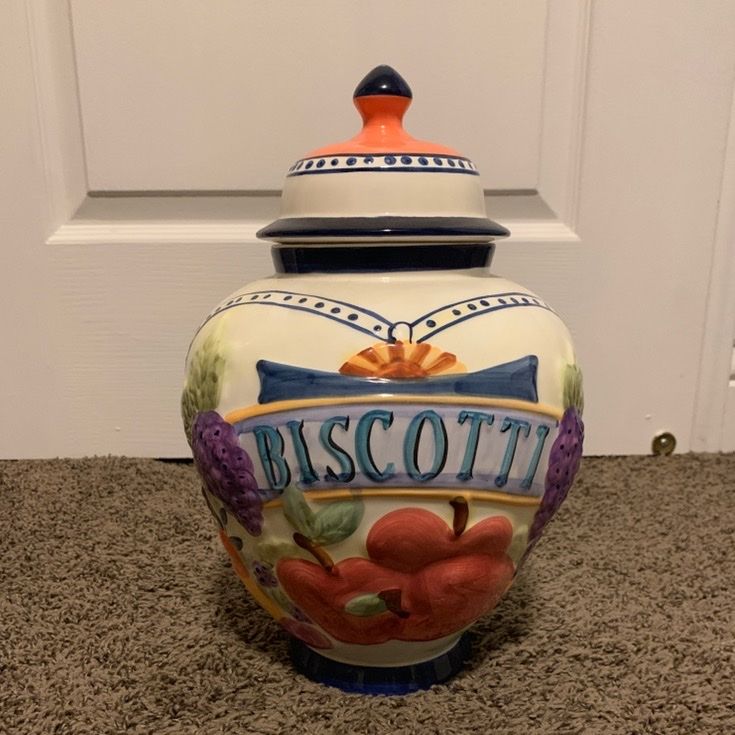 Ceramic "Biscotti" Jar with Fruit Design - Decorative Kitchen Canister