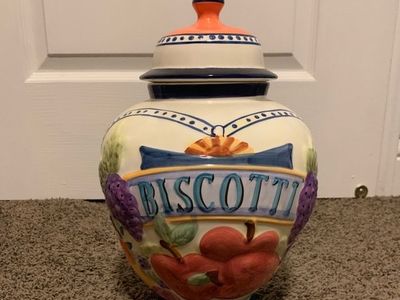 Ceramic "Biscotti" Jar with Fruit Design - Decorative Kitchen Canister