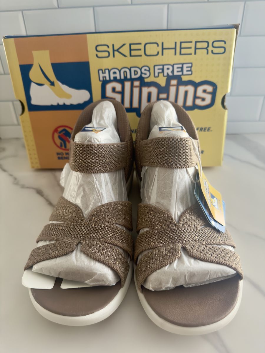 Skechers Slip-ins Sequin Knit Strappy Wedge Sandals