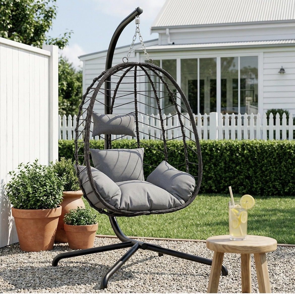 New Hanging Egg Chair with Stand Brown Grey
