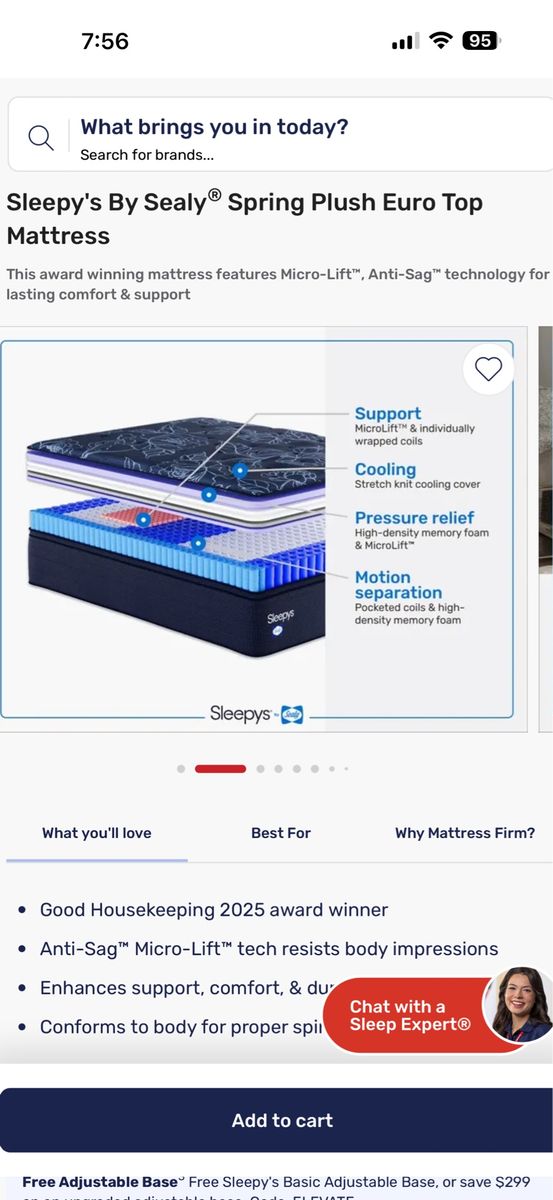 Sleepy's By Sealy Spring Plush Euro Top Mattress