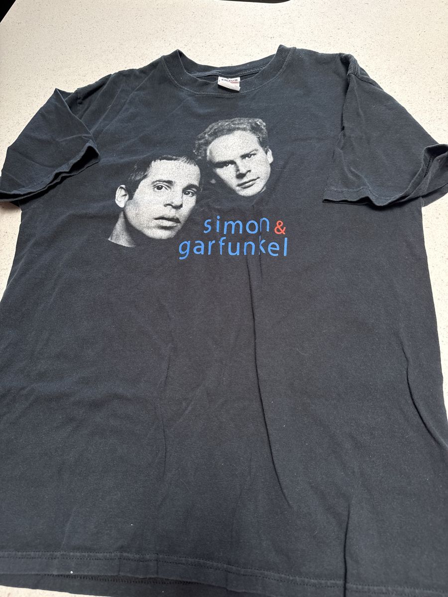 Anvil Simon & Garfunkel Black T-Shirt, Size L, Double Stitch, Classic Band Tee