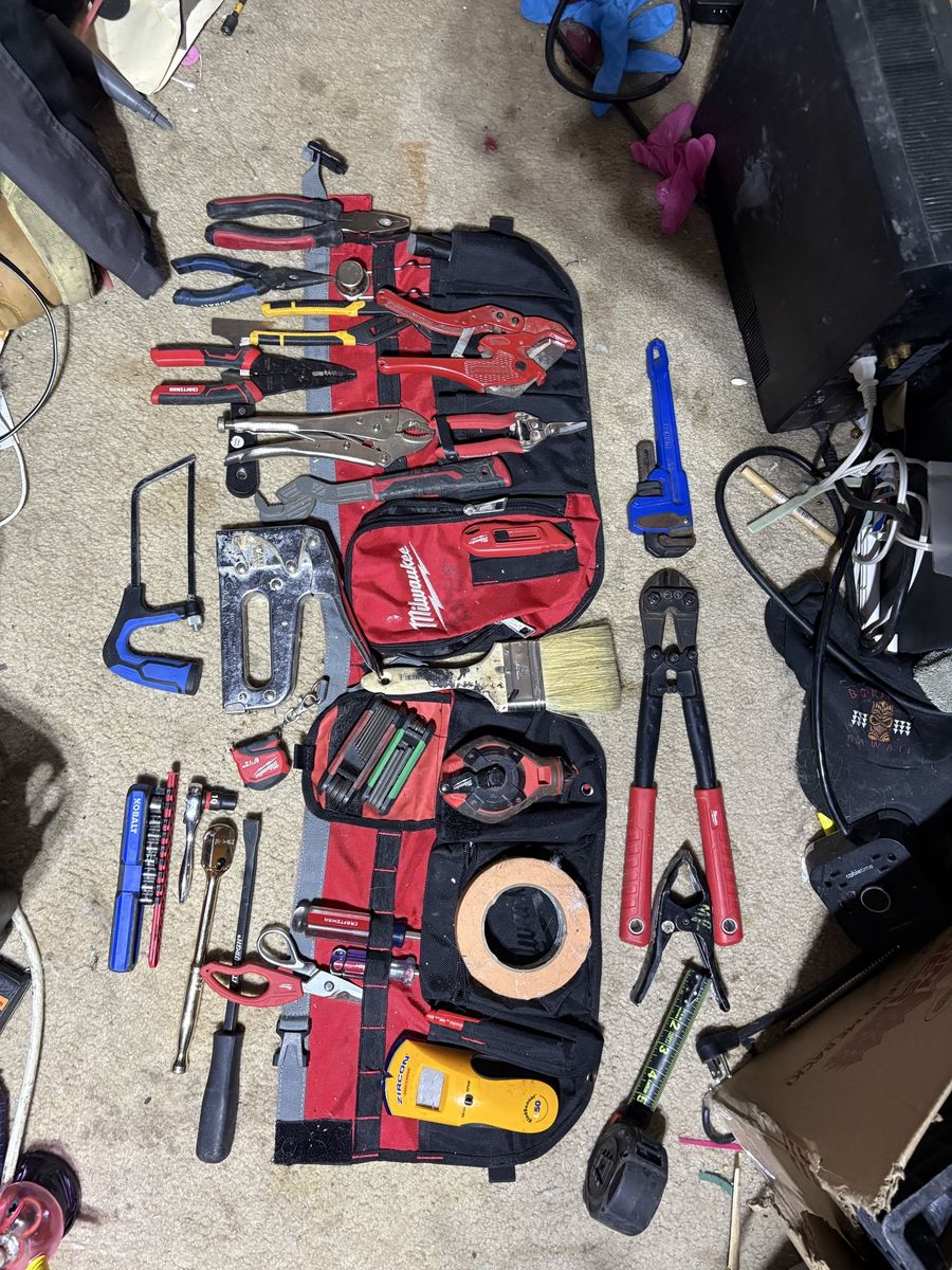 Milwaukee Packout Tool Roll & Assorted Hand Tools - Wrenches, Pliers, Cutters, Saws