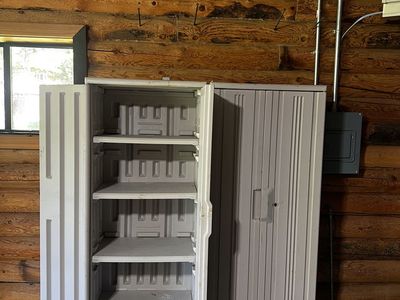 Two tall durable plastic storage cabinets very good condition