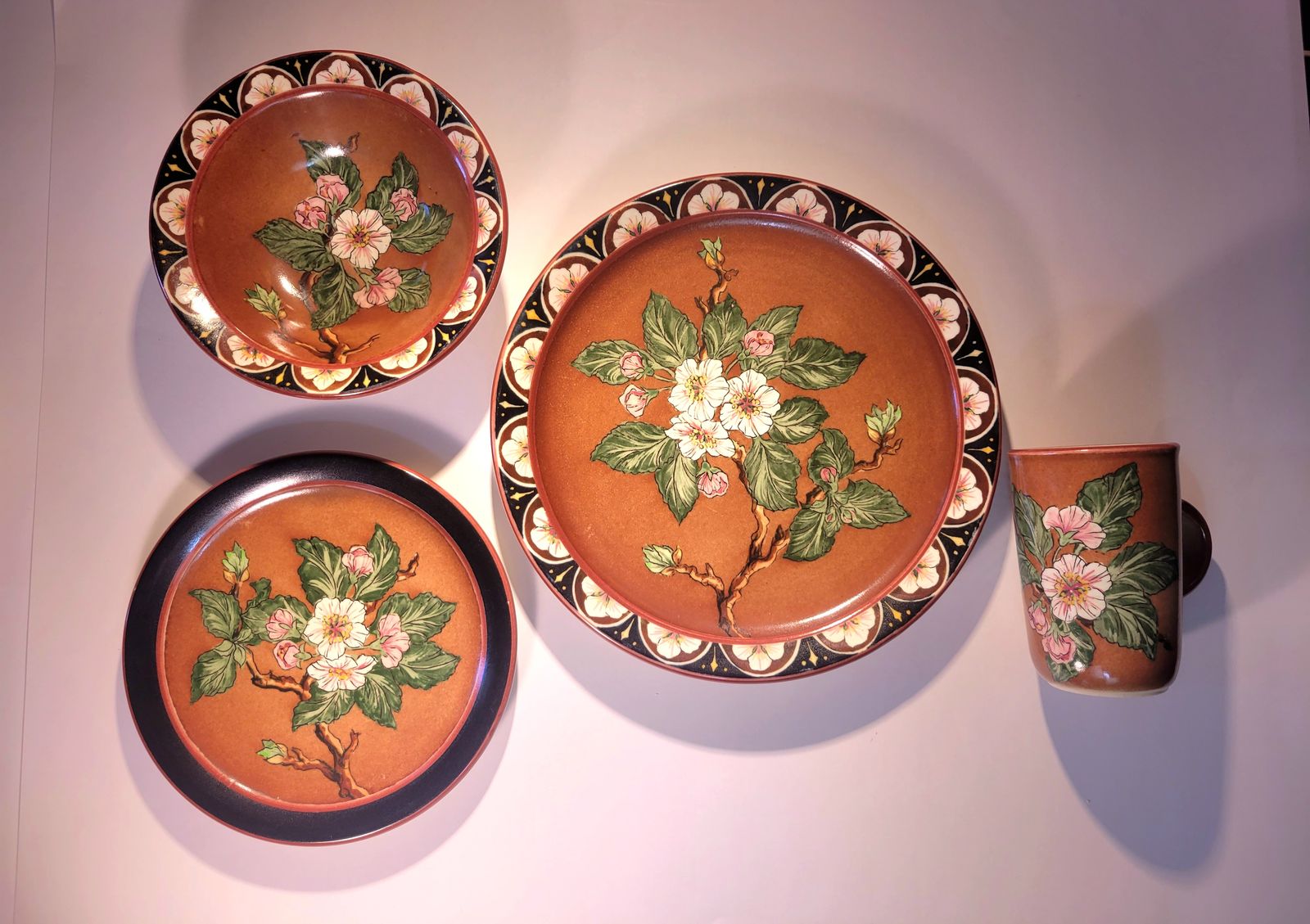 A Beautifully Hand-Painted SBCD 4-Piece Dinner Place Setting