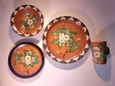 A Beautifully Hand-Painted SBCD 4-Piece Dinner Place Setting