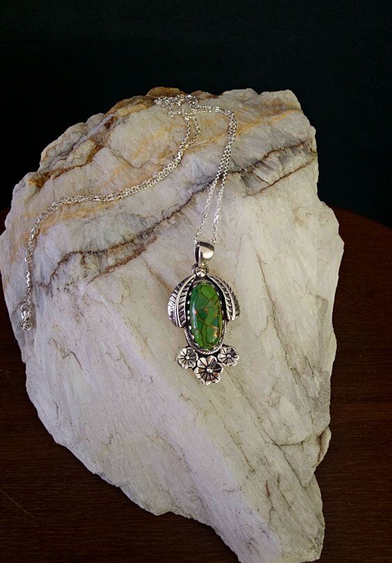 Vntg FLORAL Sterling SILVER TURQUOISE Necklace