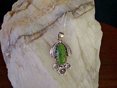 Vntg FLORAL Sterling SILVER TURQUOISE Necklace