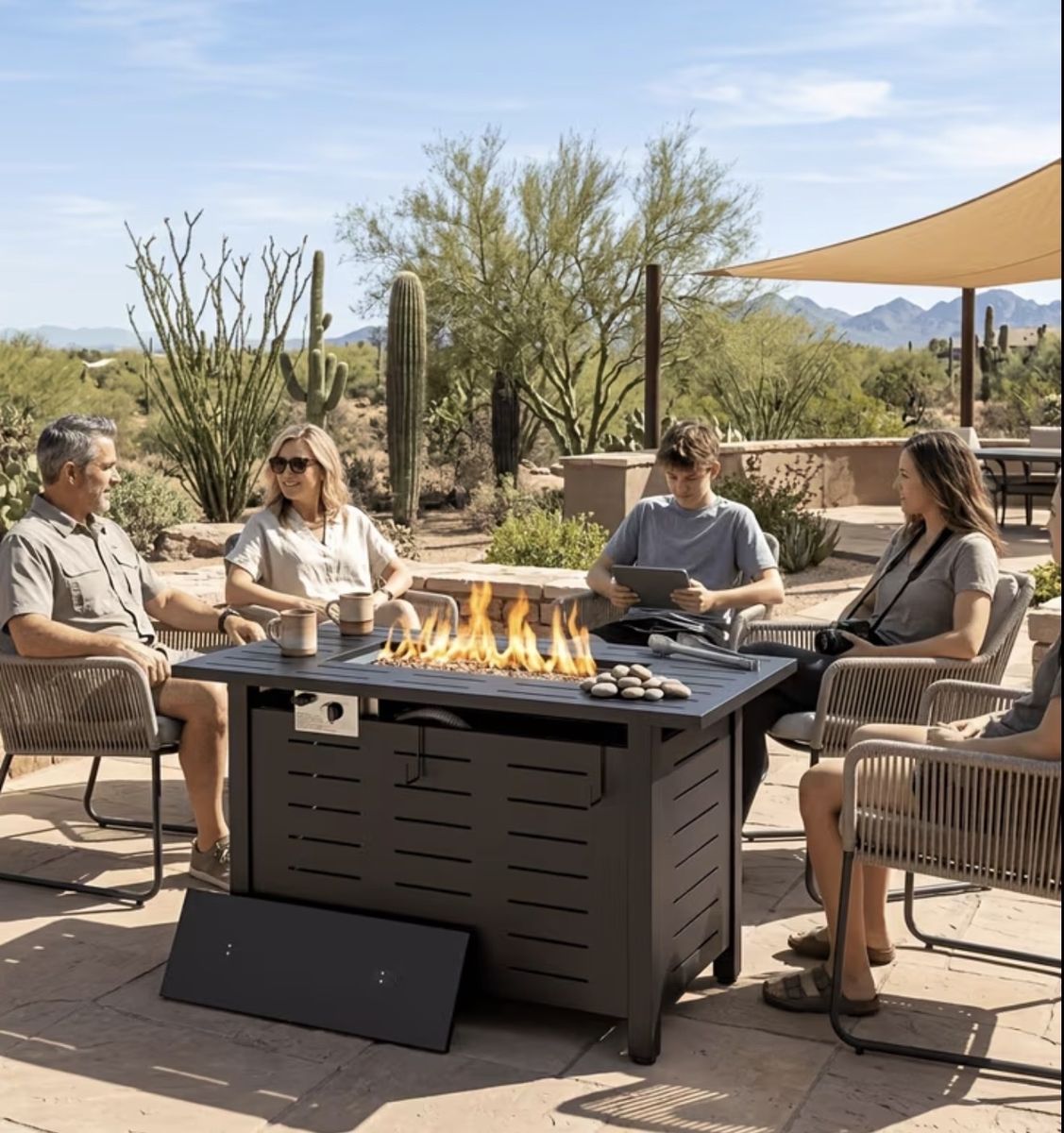 New Outdoor Propane Gas Fire Pit Table 50,000 BTU - Patio Heater & Tabletop Cover Included