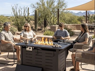 New Outdoor Propane Gas Fire Pit Table 50,000 BTU - Patio Heater & Tabletop Cover Included