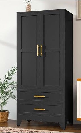 New - 71" Metal Armoire Wardrobe Closet, Tall Clothing Storage Cabinet