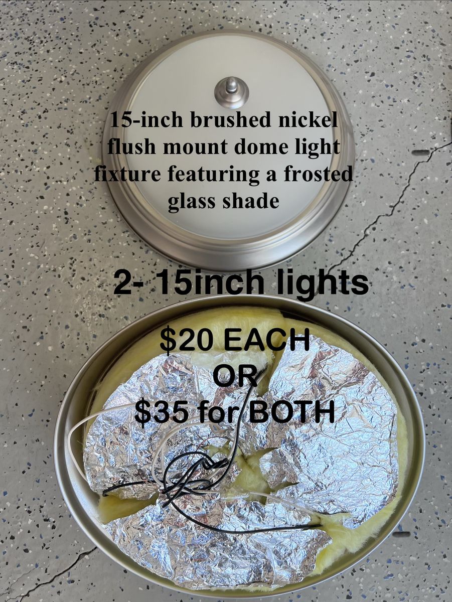 15" Brushed Nickel Flush Mount Dome Light Fixture with Frosted Glass Shade (2 Available)