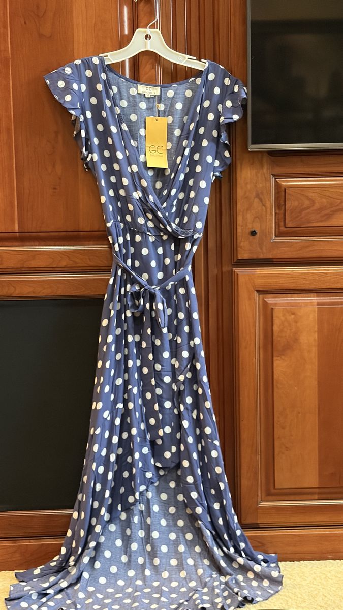 GRECERELLE purple/blue Polka Dot Wrap Dress Size M New With Tags