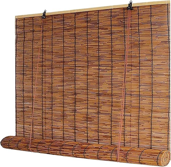 Bamboo Blinds Indoor, Outdoor Roll up Cordless Roller Shades Privacy Screen Retro Roll-up Reed Shade with Lifter