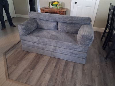Grey Corduroy Fold-Out Sleeper Sofa - Compact & Comfortable Futon Bed