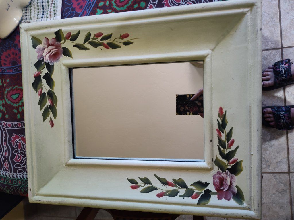 Hand Painted Floral Wall Mirror -