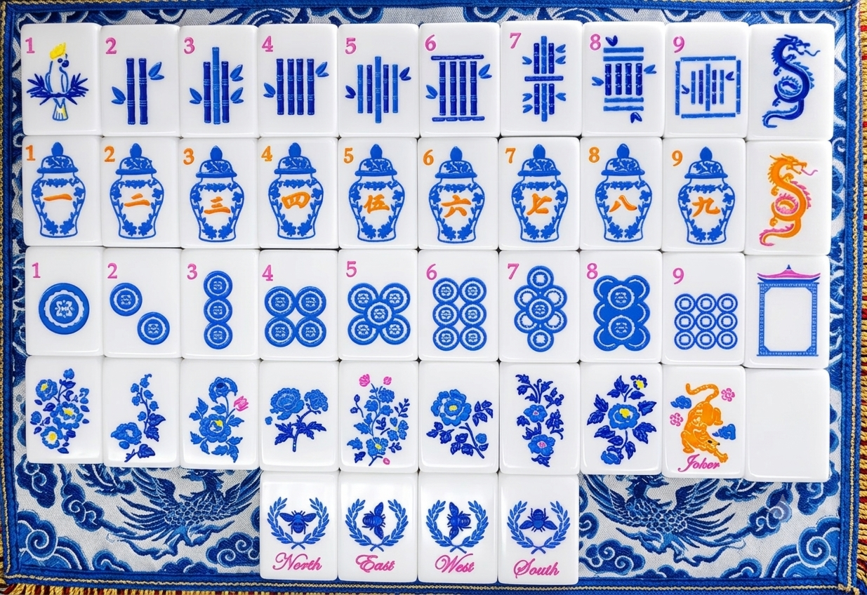 New Unused Blue and White Porcelain Chinoiserie Mahjong Tiles | $250 (orig $350)