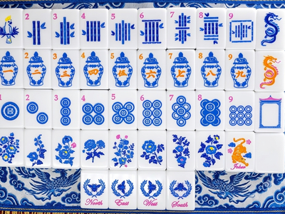 New Unused Blue and White Porcelain Chinoiserie Mahjong Tiles | $250 (orig $350)