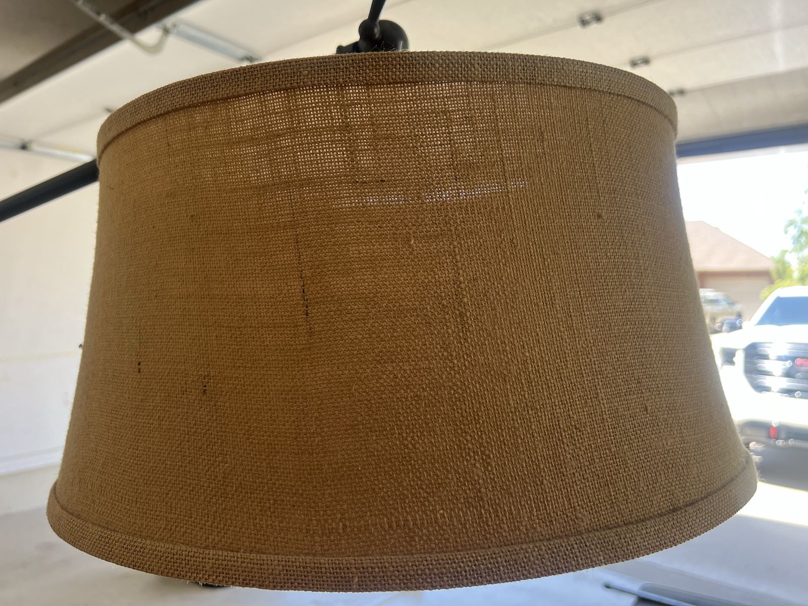 Pottery Barn - Industrial Style Floor Lamp with Burlap Shade, Adjustable Arm