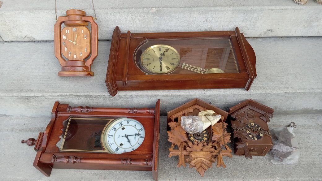Vintage Antique Cuckoo & Mini Grandfather Wall Clocks Parts