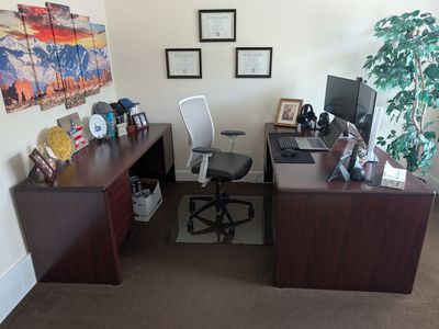 Two-Piece Cherry Wood Office Desk Set