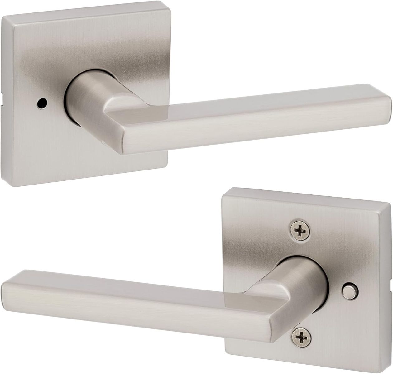 Interior Privacy Door Handle with Lock, Satin Nickel Reversible Keyless Push Button Lock Door Lever, with Microban Protection