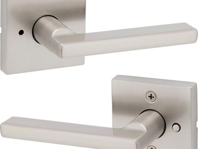 Interior Privacy Door Handle with Lock, Satin Nickel Reversible Keyless Push Button Lock Door Lever, with Microban Protection